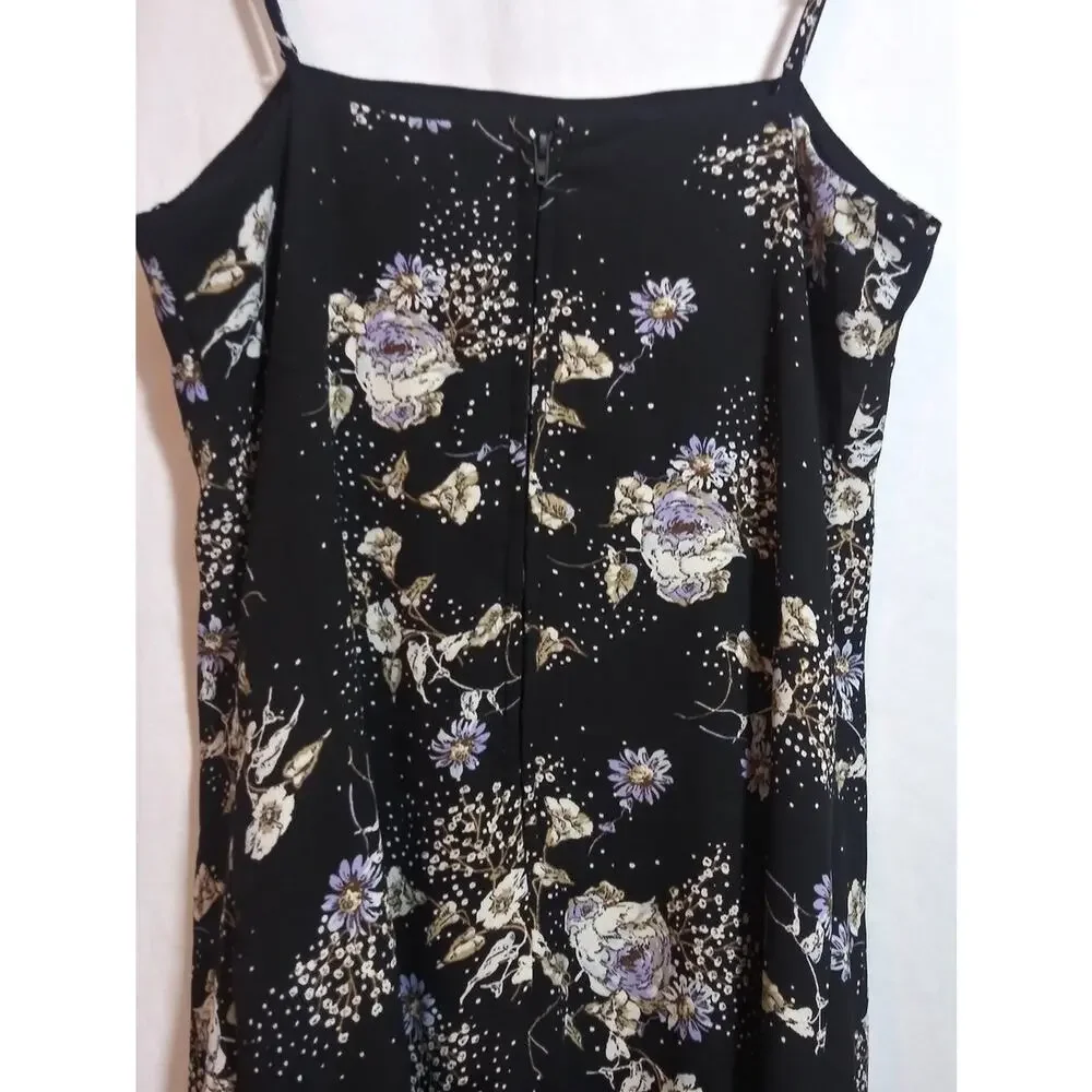 Francesca’s Mi Ami Black Dark Floral Mini Dress with Lilac Accents Size XS